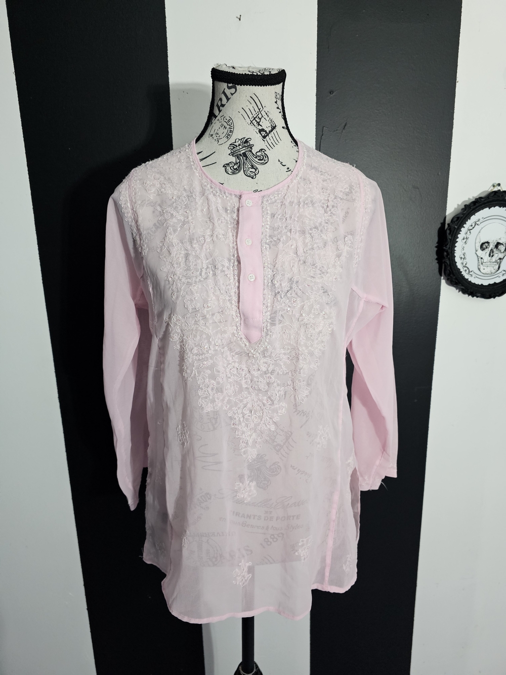 Vintage Light Pink Embroidered Tunic Top